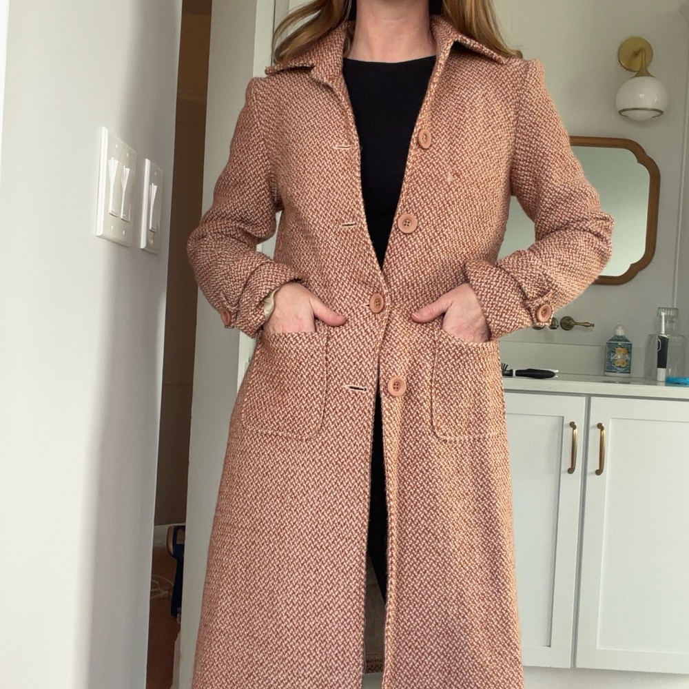 Women's rust orange and cream tweed vintage Pea Coat